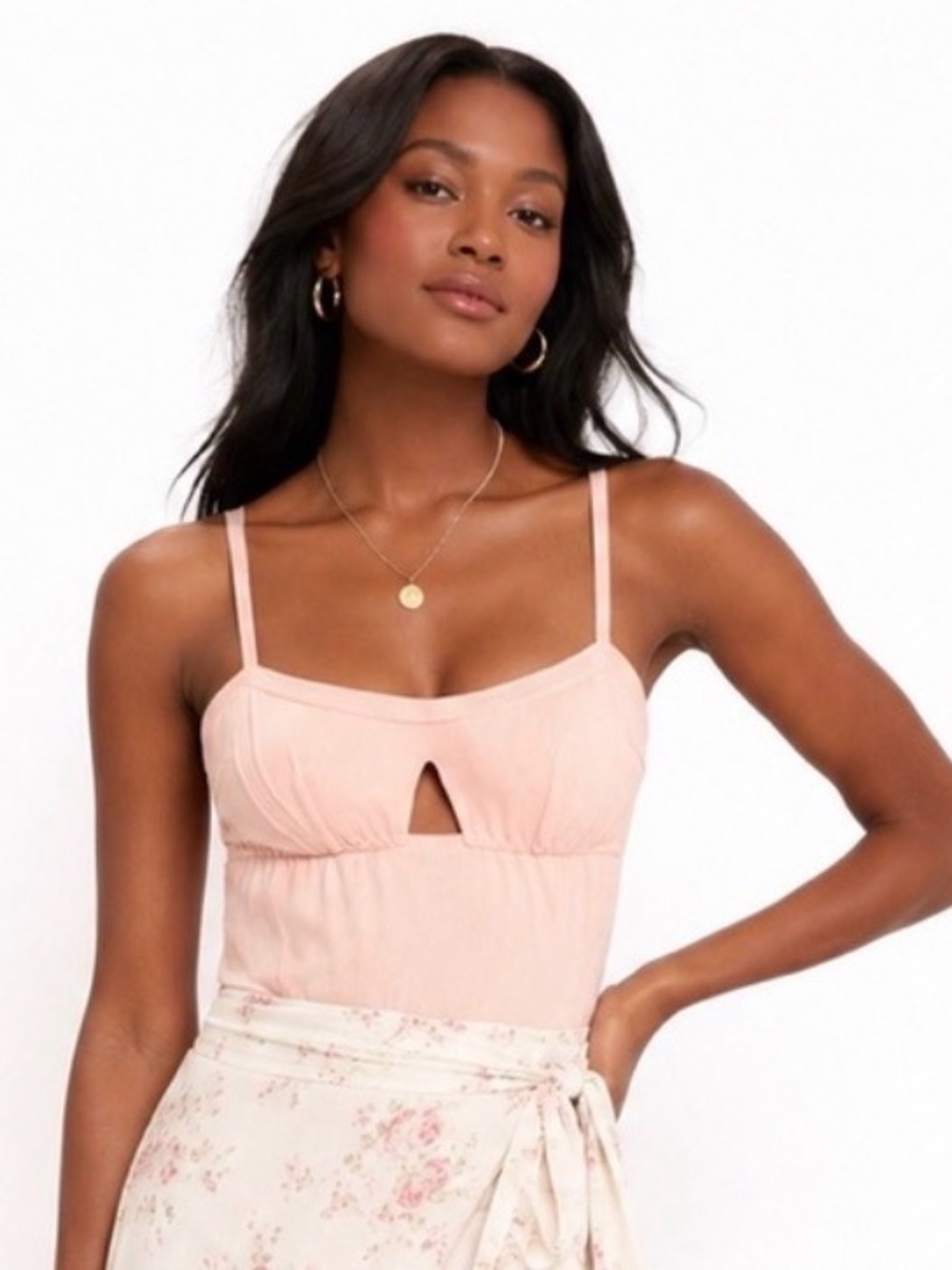 Women's Blush Pink Keyhole Bodysuit - Stretch Camisole Style